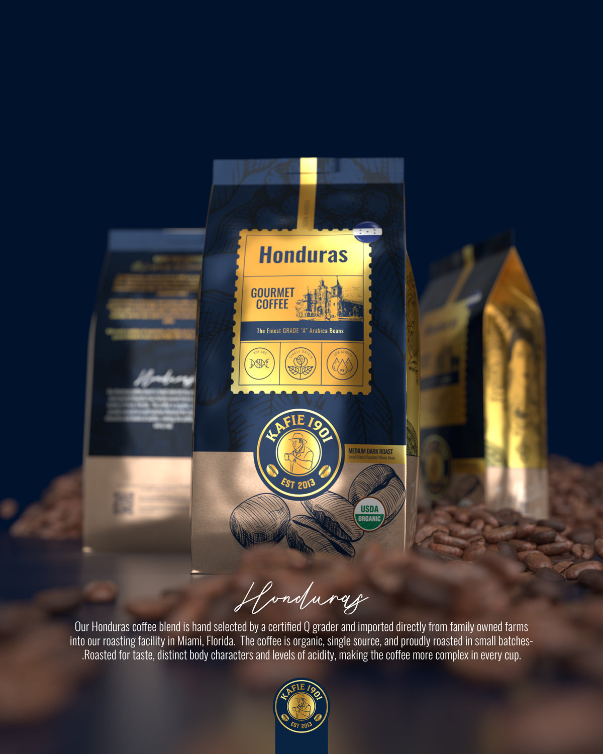 Kafie 1901 Honduras Marcala gourmet coffee, USDA Organic 100% Arabica whole bean