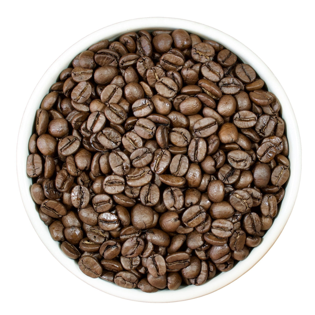 Roasted Brazil Cerrado coffee beans showing the medium dark roast color, semi washed whole bean